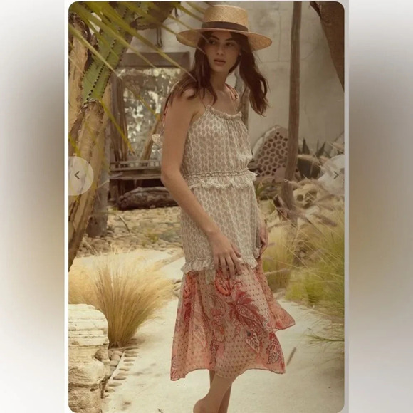 Misa Los Angeles Dionica Boho Floral Viscose Sleeveless Midi Dress Medium - Picture 2 of 8